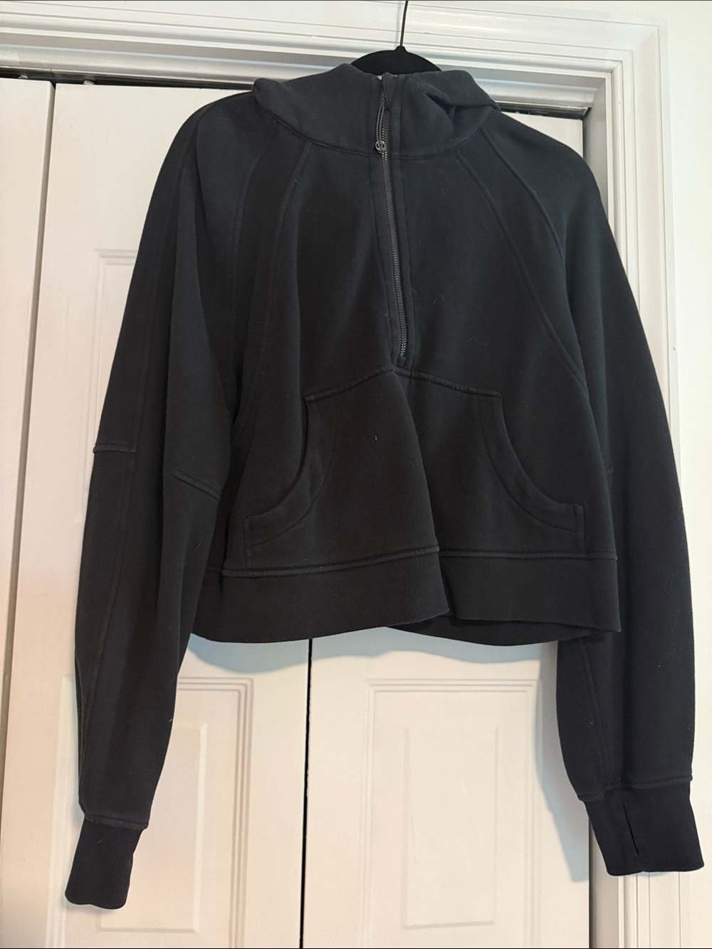 Black Cropped Half-Zip Scuba Hoodie